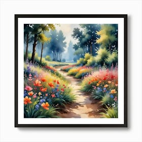 A Watercolor Painting Of Floral Landscape Art Print 1 Art Print