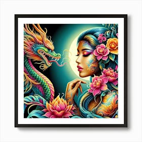 Chinese Woman With Dragon Art Print