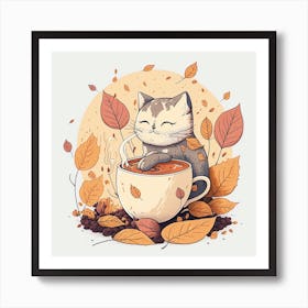 cat with a cup of tea Art Print