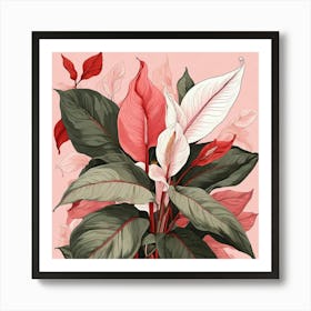 Pink And Red Plant Illustration Peace Lily Art Print 3 Art Print