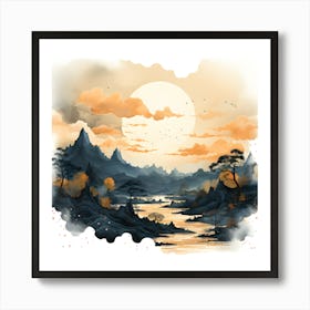 Watercolor Landscape Painting Art Print