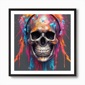 Skull With Headphones 1 Art Print