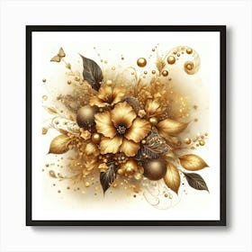 Gold Flowers 3 Art Print