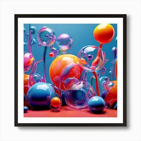 3d Bubbles Colors Dimensional Objects Illustrations Shapes Plants Vibrant Textured Spheric (6) Art Print