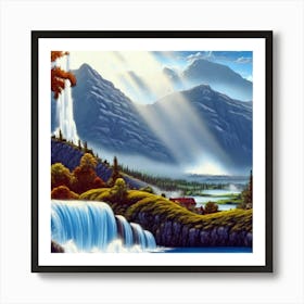 Waterfall in the mountains with stunning nature 2 Art Print