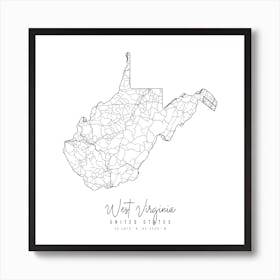 West Virginia Minimal Street Map Square Art Print