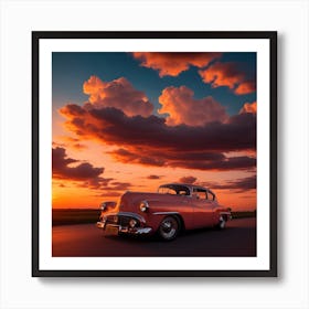 Sunset Over A Classic Car Art Print