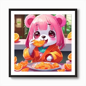 Cute panda eaten oranges Art Print