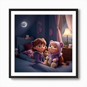 Teddy Bears in night Art Print