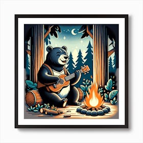 Bear Playing Guitar Art Print