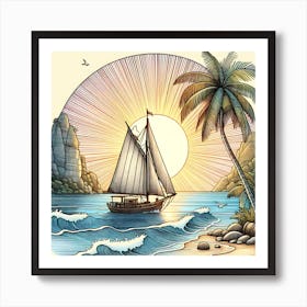 Sailboat At Sunset Canvas Print Art Print