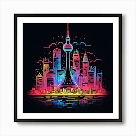 Neon City Skyline Art Print