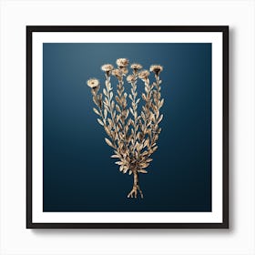 Gold Botanical Globe Daisies on Dusk Blue Art Print
