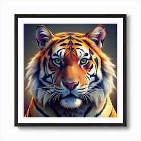 Close Up Portrait Of A Tiger With Green Eyes Art Print