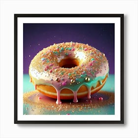 Firefly Whimsical, 3d, Illustration, Donut, Glazed, Porcelain, Gold, Sprinkles, Pastel, Colors, Bite (11) Poster