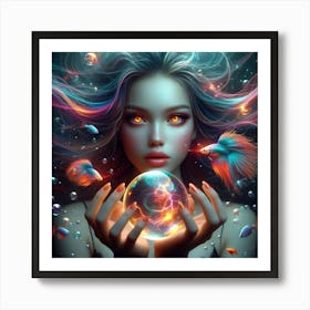 Girl Holding A Crystal Ball Art Print