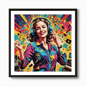 Pop Music Girl With Headphones Art Print