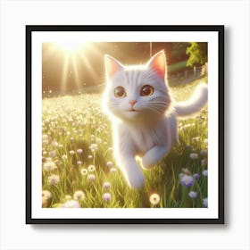 White Cat In A Field 4 Art Print