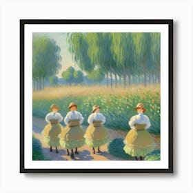 Four Women In A Garden Art Print