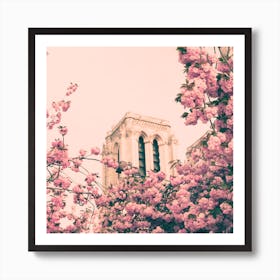 Notre Dame Cherry Blossoms Art Print