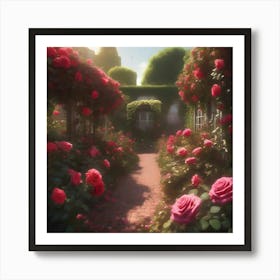 Pathway In Rose Garden Art Print