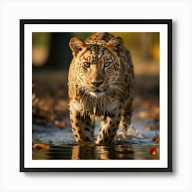 Leopard In The Water 1 Art Print