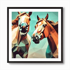 Two Horses Laughing 2 Polyart Art Print