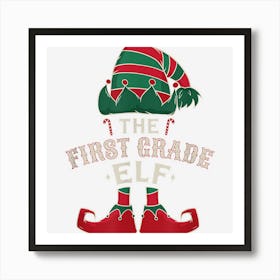 The First Grade Elf Cute Ugly Christmas Sweater Family Art Print