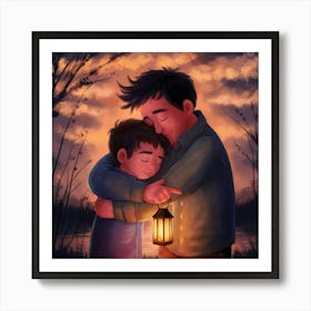 Father And Son Hugging Art Print