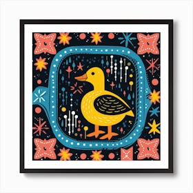 Duckling Linocut Pattern 2 Art Print