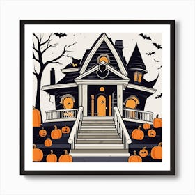 Halloween House With Pumpkins 15 Art Print