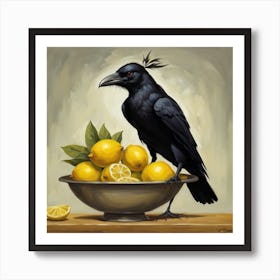 Crow With Lemons Art Print