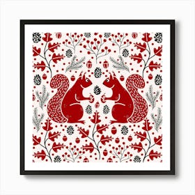 Red Squirrels in a Forest Art Print