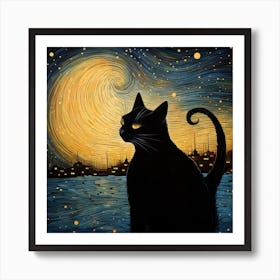 Cat In The Moonlight Art Print