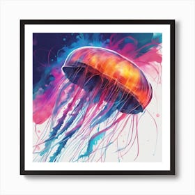 An Abstract Representation Of A Roaring Box Jellyfish, Formed With Bold Brush Strokes And Vibrant Co Art Print