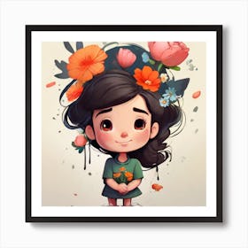 Little Girl With Flowers Poster