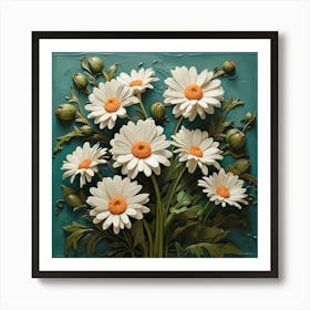 Default Daisy Blooms In Green Square Art Print 1 Art Print