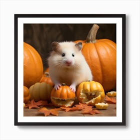 Hamster Halloween Pumpkins 1 Art Print