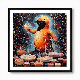 Penguin With Cupcakes Art Print