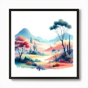 Watercolor Desert Landscape 3 Art Print