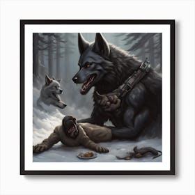 Wolf And Dog Art Print