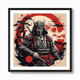 Samurai Wood Print Art Print