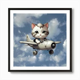 Kitty On A Plane Art Print