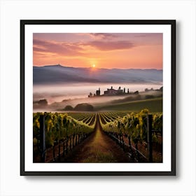 A Serene Italian Winery In The Early Morning Shrouded In A Thin Veil Of Mist That Clings To The Vines Art Print