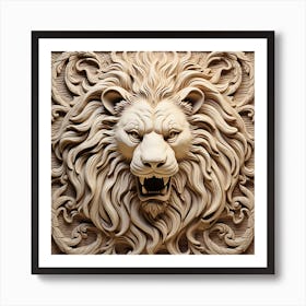 Lion Head Carving Art Print