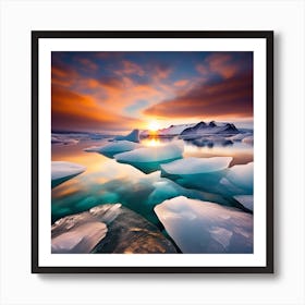 Icebergs At Sunset 52 Art Print