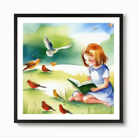 Little Girl Reading A Book Art Print