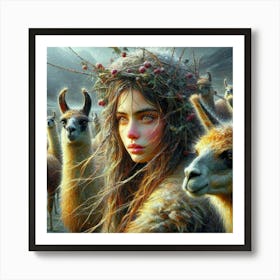 Girl With Llamas 1 Art Print