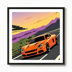 High-Performance Supercar Close-Up Shot Orange Sports Car On The Road Art Print