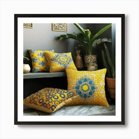 Yellow And Blue Pillows 1 Art Print